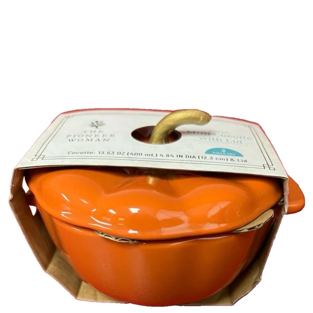 The Pioneer Woman Orange Pumpkin Cocotte with Gold Handle
